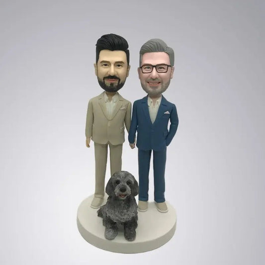 Fully - Custom Couple Bobblehead With An Pet Dog - Yoolea Bobblehead Gifts