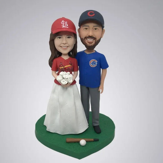 Young Couple Playing Baseball Custom Personalized Bobblehead - Yoolea Bobblehead Gifts