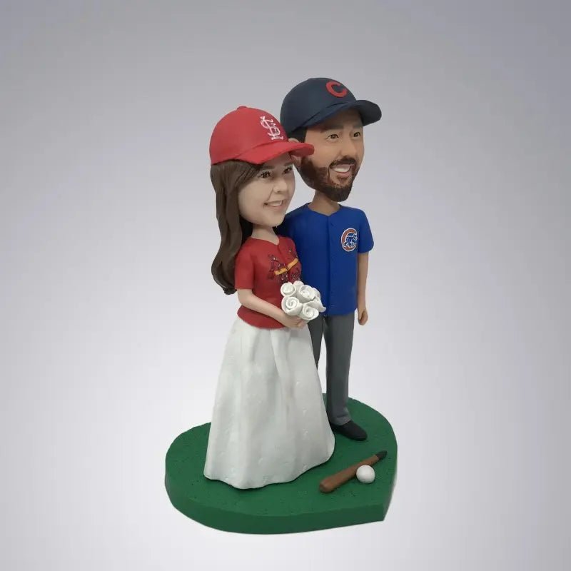 Young Couple Playing Baseball Custom Personalized Bobblehead - Yoolea Bobblehead Gifts